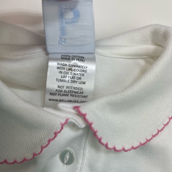 NWT Bella Bliss White Pique Collar Knit Button Onesie Blouse Hot Pink Trim - Picture 4 of 4